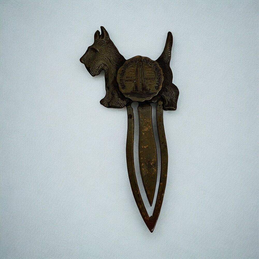 Vintage Scottie Dog Empire State NY Bookmark Metal Page Holder Reading